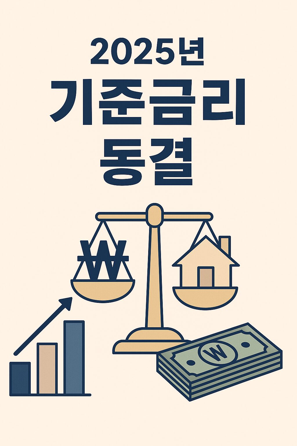 2025년 한국은행 기준금리 동결을 상징하는 경제 이미지