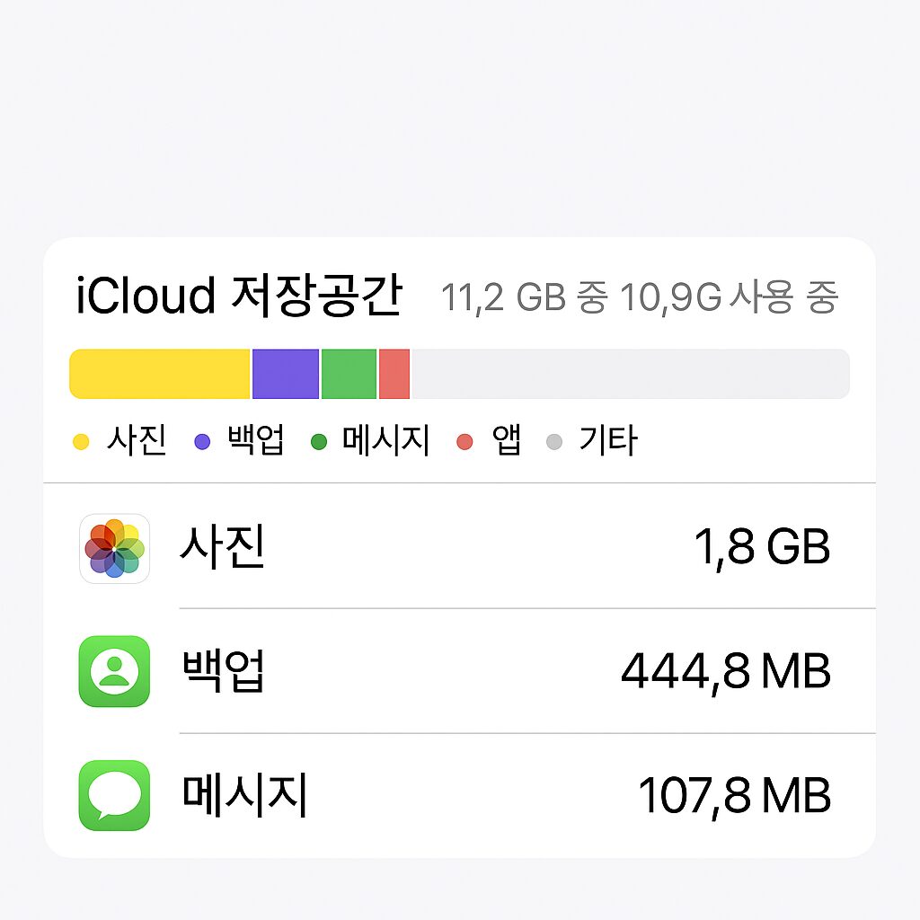 iCloud 용량 부족 해결 가이드 - 저장공간 관리 화면